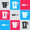 Set Measuring cup, Electric kettle and Frying pan icon. Vector