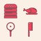 Set Meat chopper, Burger, Roasted turkey or chicken and Frying pan icon