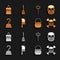 Set Meat chopper, Skull, on crossbones, Halloween witch cauldron, Pirate hook, Neptune Trident, Burning candle and