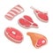 Set meat products. Ribs, different types steak, haunch with bone. Vector color vector icon