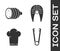 Set Meat tongs, Salami sausage, Chef hat and Fish steak icon. Vector