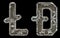 Set of mechanical alphabet made from rivet metal with gears on black background. Symbol litecoin and dashcoin. 3D