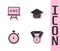Set Medal, Chalkboard, Stopwatch and Graduation cap icon. Vector