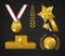 Set medal with coin and stars prize to champion