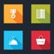 Set Medal with star, Server, Data, Web Hosting, Covered tray of food and Handbag icon. Vector
