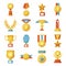 Set of medals and cups, awards. Golden sport trophies. Vector collection of icons and symbols