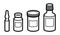 Set of medical bottles and vials vector flat style illustration isolated over white, meds drugstore concept, apothecary