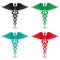 Set of medical caduceus symbol multicolored with shadow