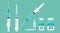 Set of medical flu vaccination icon with ampoule vaccine and syringe with needle shot