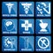 Set of Medical Icons in blue square background