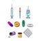 Set of medical icons. Colorful pill icons.