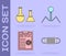 Set Medical protective mask, Test tube and flask, Clipboard with blood test results and Bacteria bacteriophage icon