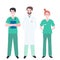 Set of medical workers - doctor, nurse, surgeon, therapist, physician. Flat vector illustration with hospital staff
