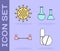 Set Medicine pill or tablet, Virus, Safe distance and Test tube and flask icon. Vector