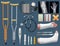 Set of medicine surgical traumatology objects. Treatment of bone fracture. Plaster splint, crutch, x-ray, arm and leg in plaster s