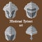 Set of medieval helmets icons Vector