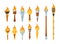 Set Of Medieval Torches With Burning Fire. Ancient Metal And Wooden Brands Of Different Shapes With Flame Game Elements