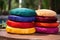 set of meditation cushions in seven different colors for each chakra