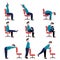 Set of men doing office chair yoga.