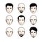 Set of men faces, human heads. Different vector characters like