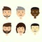 Set of men`s faces expressing positive emotions. Human faces