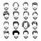 Set of men\'s hairstyles, beards and mustache. Hand-drawn sketch. Vector Illustration.