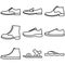 Set of men`s shoes outlined icons in white background