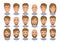 Set of mens avatars with various hairstyles: long or short hair, bald, with beard or without.