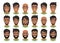 Set of mens avatars with various hairstyles: long or short hair, bald, with beard or goatee.
