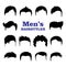 Set of Mens hairstyles. Design constructor with black silhouette fashionable mens haircut isolated on white background