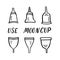 Set of menstrual cups. Period cup. Handdrawn vector illustration