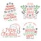 Set of Merry Christmas and Happy New Year stamp, sticker Set quotes with snowflakes, santa claus in sleigh with deer and