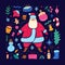 Set of Merry Christmas holiday elements, Happy New Year collection, Santa Claus cute illustration. Vector