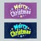 Set Merry Christmas horizontal banners in cartoon style on lilac and on dark blue