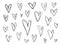 Set of messy outline black textured hearts