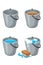 Set of metal buckets with water