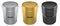 Set of metal cans or buckets of paint with handle on white background.