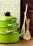 Set of metal green pots cookware