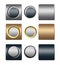 Set of metal silver gold push buttons for design