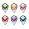 Set of metallic map pointers with colored shiny buttons