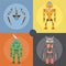 Set of Metallic Robots or Droids on Four Icons