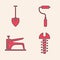 Set Metallic screw, Shovel, Paint roller brush and Construction stapler icon