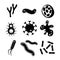 Set of microbes from different form and types on white background. Vector illustration of icons bacteria, germs and viruses in