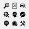 Set Microorganisms under magnifier, File document service, Car, Speech bubble chat, House, Crossed hammer and wrench