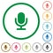 Set of Microphone color round outlined flat icons