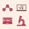 Set Microscope, Molecule, Square root of x glyph and Equation solution icon. Vector