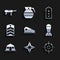 Set Military beret, Japanese ninja shuriken, Target sport, Aviation bomb, barracks, Chevron, rank and Submachine gun M3