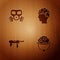 Set Military helmet, Gas mask, Submachine gun M3 and Army soldier on wooden background. Vector