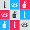 Set Military knife, Brass knuckles and Hand grenade icon. Vector