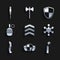 Set Military rank, Shield, Dynamite bomb stick clock, Police badge, knife, Hand grenade, and Baseball bat icon. Vector